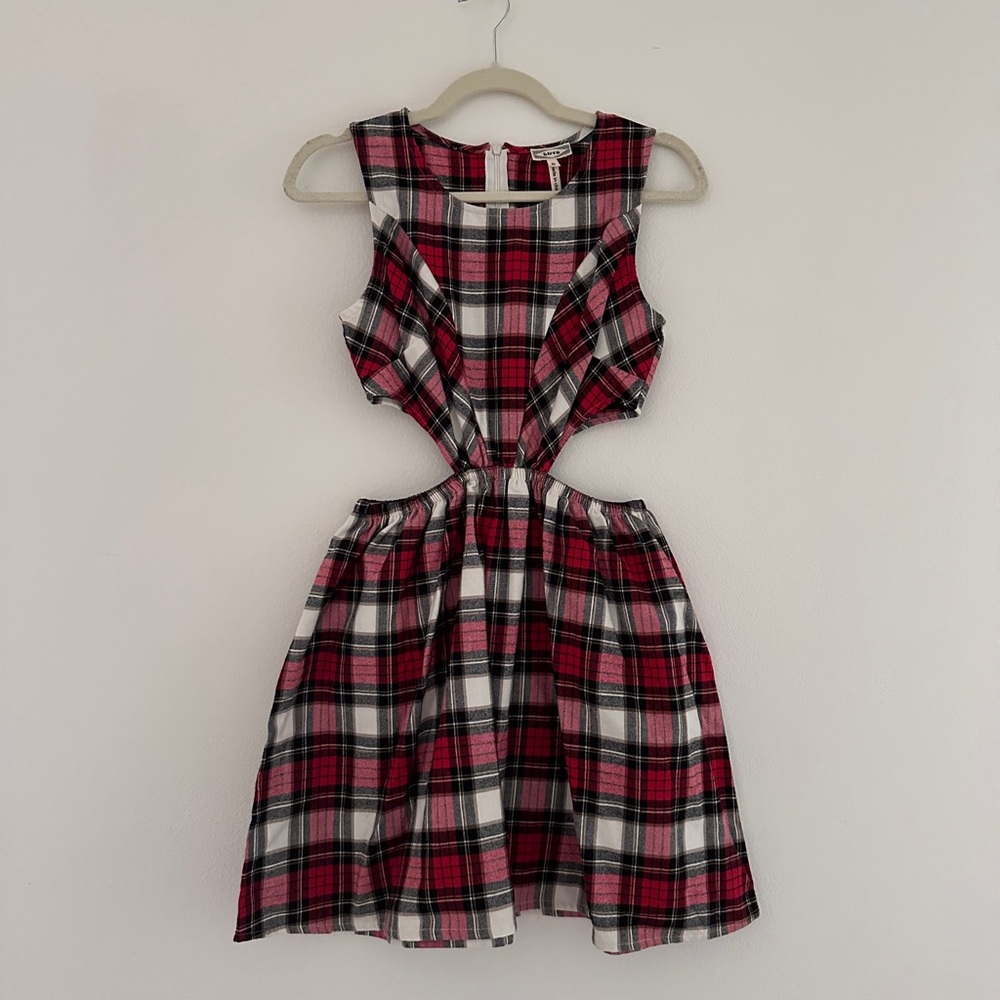 Plaid Flannel Skater Dress with Side Cutouts